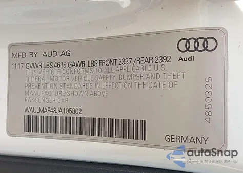 2018 Audi A4 2.0T Tech Ultra Premium/2.0T Ultra Premium from USA, damaged, VIN WAULMAF48JA105802
